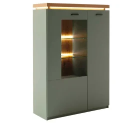 Wohnen Highboards|Vitrinen<Highboard Vitrine in Graugrün und Eiche - Kwin