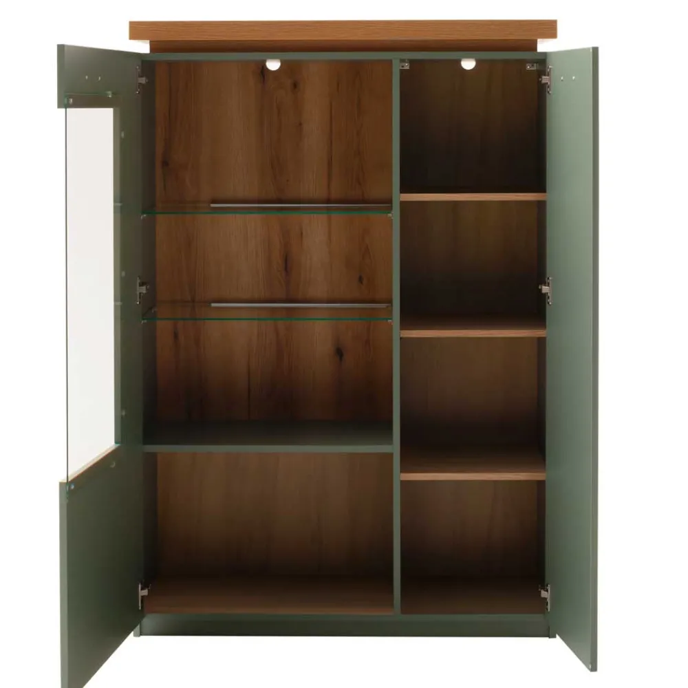 Wohnen Highboards|Vitrinen<Highboard Vitrine in Graugrün und Eiche - Kwin