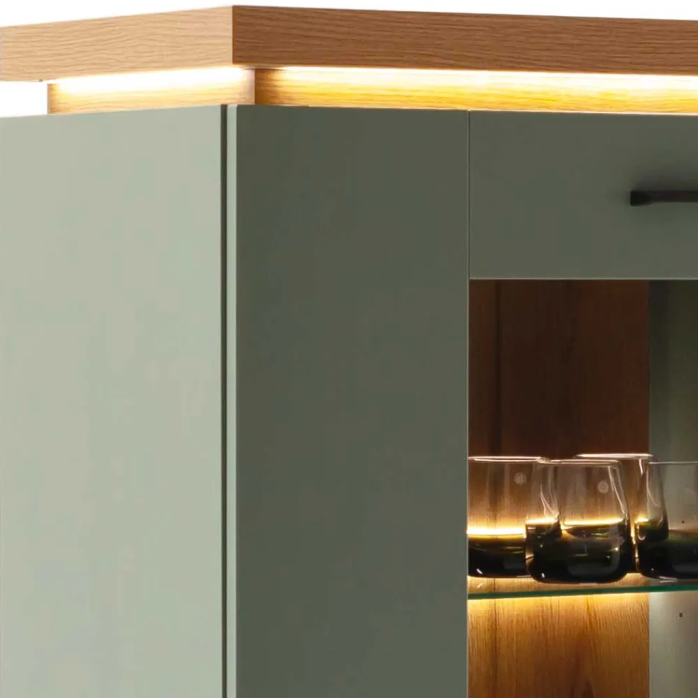Wohnen Highboards|Vitrinen<Highboard Vitrine in Graugrün und Eiche - Kwin