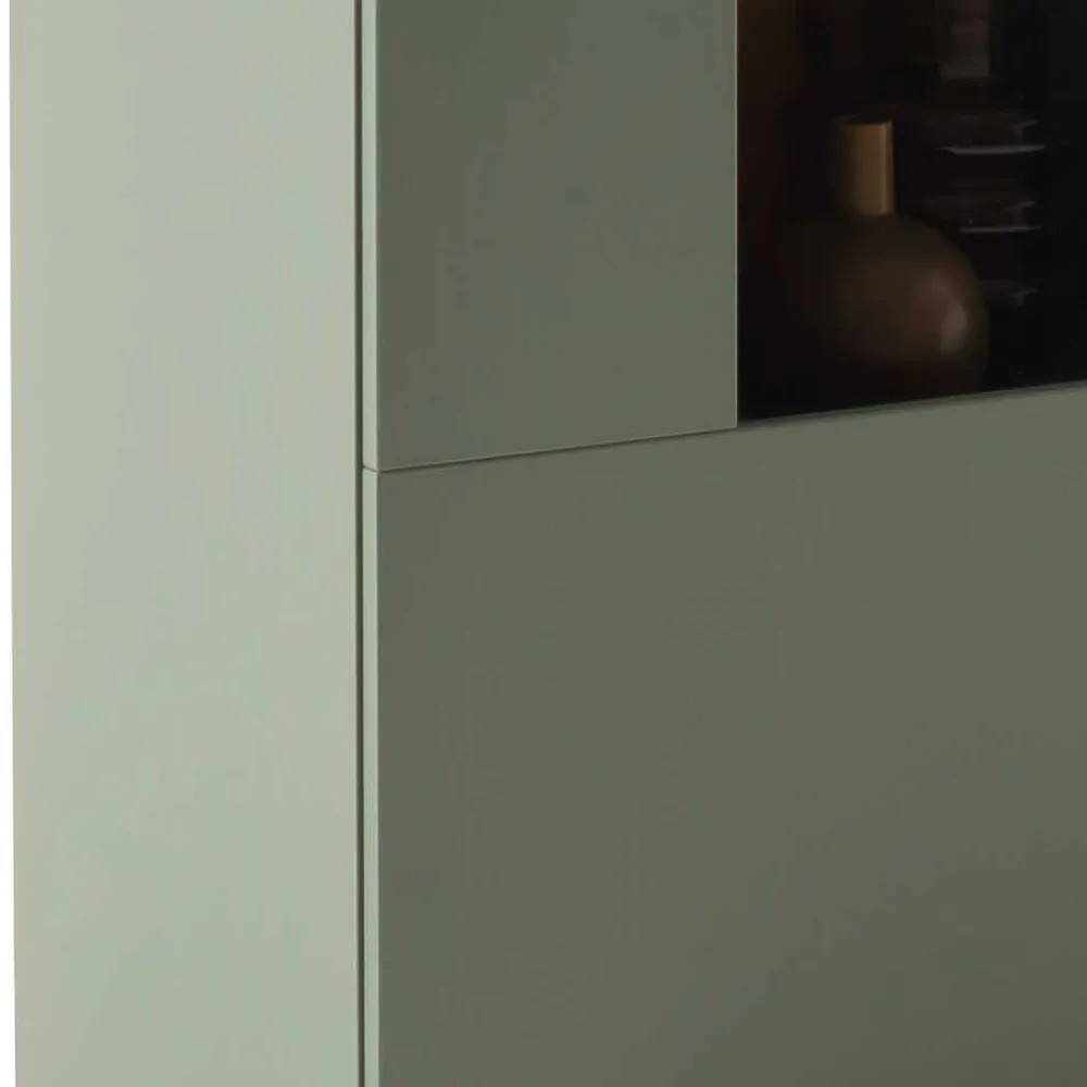 Wohnen Highboards|Vitrinen<Highboard Vitrine in Graugrün und Eiche - Kwin