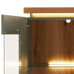 Wohnen Highboards|Vitrinen<Highboard Vitrine in Graugrün und Eiche - Kwin