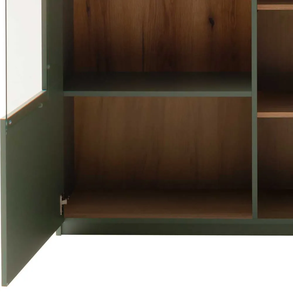 Wohnen Highboards|Vitrinen<Highboard Vitrine in Graugrün und Eiche - Kwin