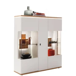 Wohnen Highboards|Vitrinen<Highboard Vitrine in Soft White und Wildeiche - Yordyn