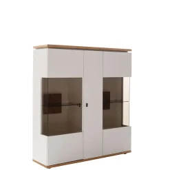 Wohnen Highboards|Vitrinen<Highboard Vitrine in Soft White und Wildeiche - Yordyn