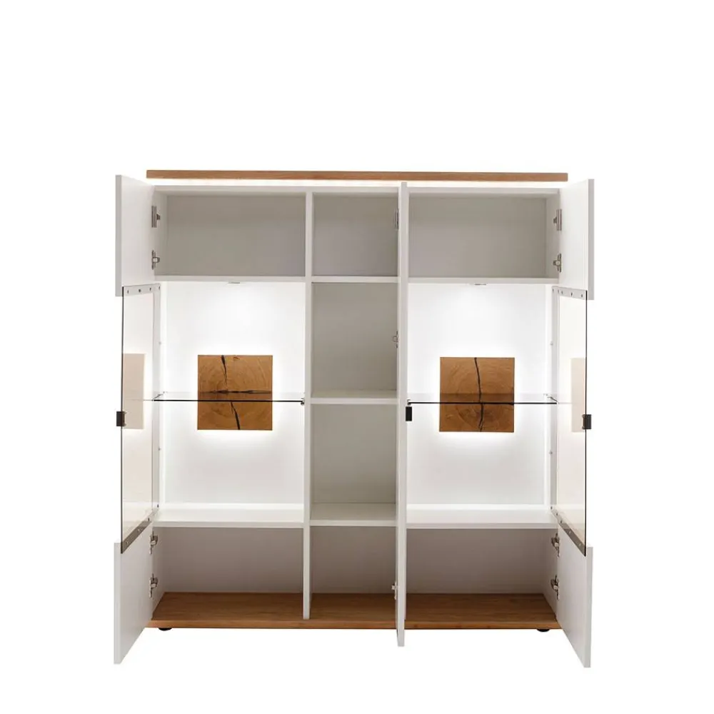 Wohnen Highboards|Vitrinen<Highboard Vitrine in Soft White und Wildeiche - Yordyn