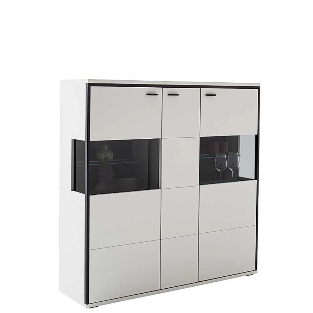 Wohnen Highboards|Vitrinen<Highboard Vitrine in Weiß mit Schwarzgrau - Loazin