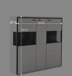 Wohnen Highboards|Vitrinen<Highboard Vitrine in Weiß mit Schwarzgrau - Loazin