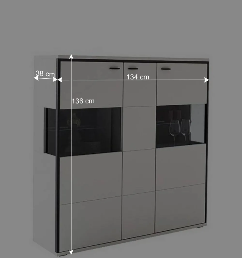 Wohnen Highboards|Vitrinen<Highboard Vitrine in Weiß mit Schwarzgrau - Loazin