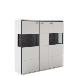 Wohnen Highboards|Vitrinen<Highboard Vitrine in Weiß mit Schwarzgrau - Loazin