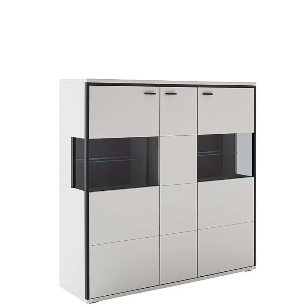 Wohnen Highboards|Vitrinen<Highboard Vitrine in Weiß mit Schwarzgrau - Loazin