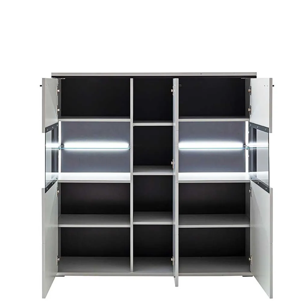 Wohnen Highboards|Vitrinen<Highboard Vitrine in Weiß mit Schwarzgrau - Loazin