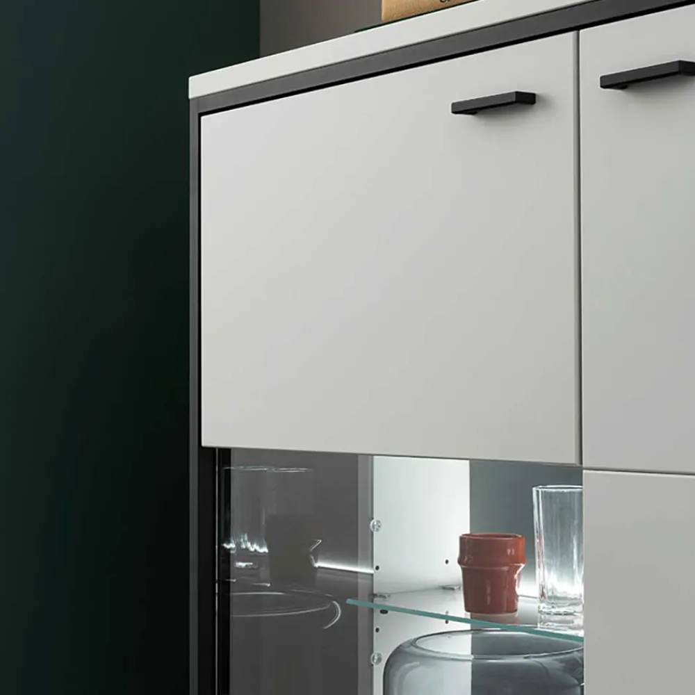 Wohnen Highboards|Vitrinen<Highboard Vitrine in Weiß mit Schwarzgrau - Loazin
