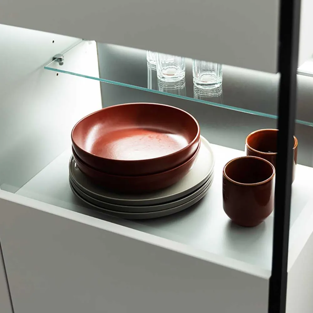 Wohnen Highboards|Vitrinen<Highboard Vitrine in Weiß mit Schwarzgrau - Loazin