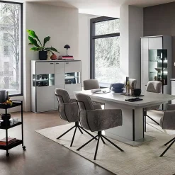 Wohnen Highboards|Vitrinen<Highboard Vitrine in Weiß mit Schwarzgrau - Loazin