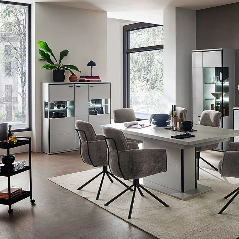 Wohnen Highboards|Vitrinen<Highboard Vitrine in Weiß mit Schwarzgrau - Loazin