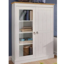 Wohnen Highboards|Vitrinen<Highboard Vitrine in Weiß und Kiefer Honig - Zentra