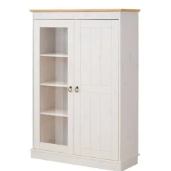 Wohnen Highboards|Vitrinen<Highboard Vitrine in Weiß und Kiefer Honig - Zentra