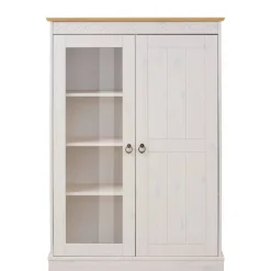 Wohnen Highboards|Vitrinen<Highboard Vitrine in Weiß und Kiefer Honig - Zentra