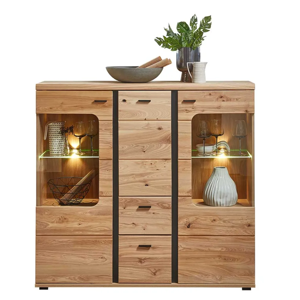 Wohnen Highboards|Vitrinen<Highboard Vitrine mit LED Beleuchtung - Mattadore