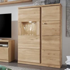 Wohnen Highboards|Vitrinen<Highboard Vitrine Smonia aus Wildeiche Bianco