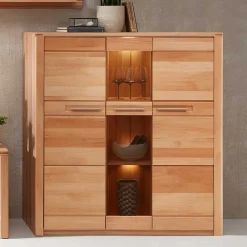 Wohnen Highboards|Vitrinen<Highboard Vitrinenschrank aus Kernbuche massiv - Amyonta