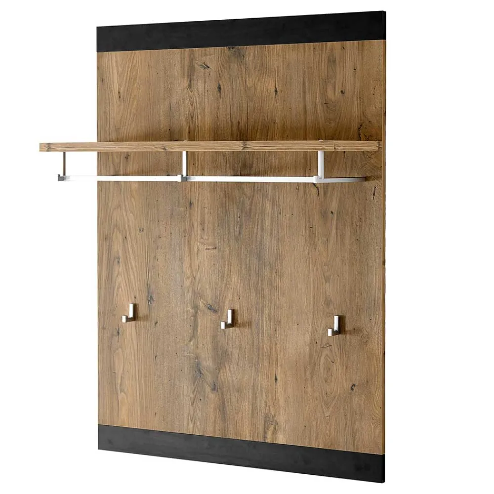 Wohnen Garderoben<Hängegarderobe in Kastanie Holzoptik & Schwarz - Ebrican