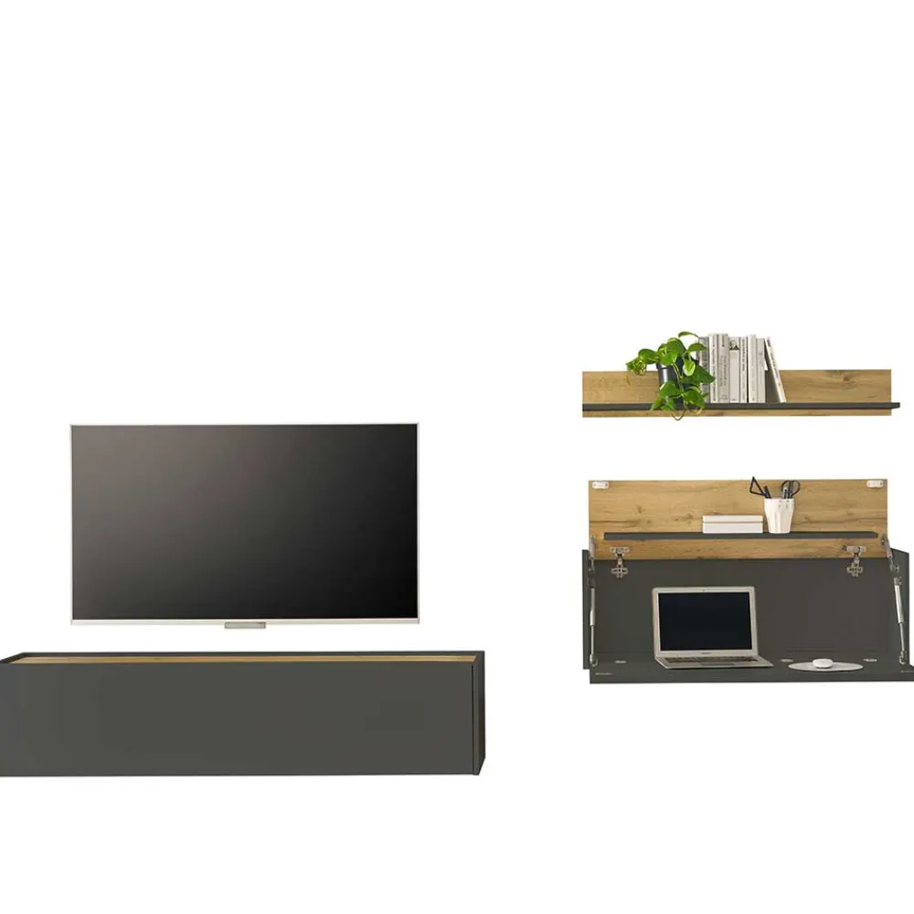 Wohnen Wohnwände<Hängende TV Anbauwand Möbel - Ahilav (dreiteilig)