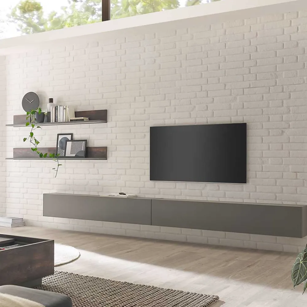 Wohnen Wohnwände<Hängende TV Anbauwand modern - Mundo (vierteilig)