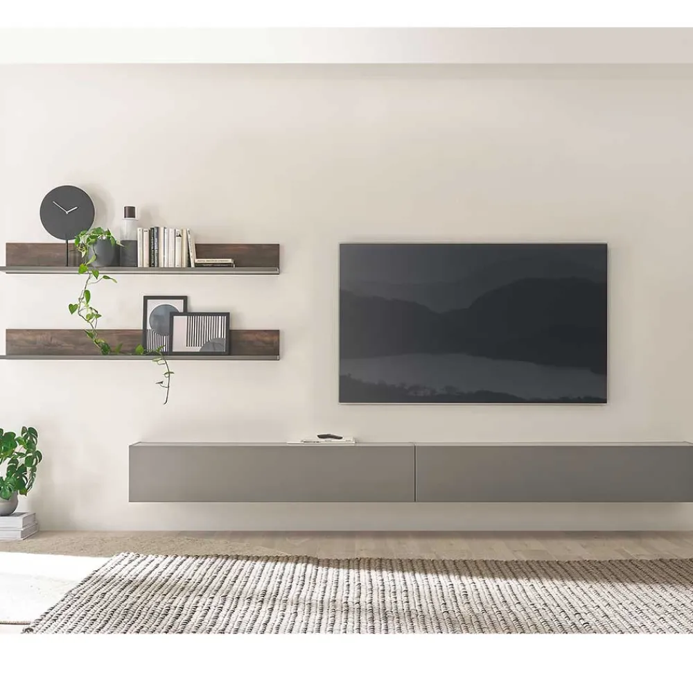 Wohnen Wohnwände<Hängende TV Anbauwand modern - Mundo (vierteilig)