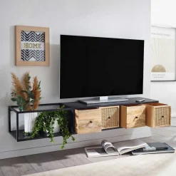 Wohnen Tv & Hifi-Möbel|Lowboards<Hängendes TV Board aus Holz & Wiener Geflecht - Leiria