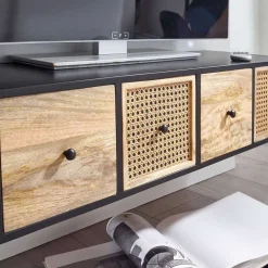 Wohnen Tv & Hifi-Möbel|Lowboards<Hängendes TV Board aus Holz & Wiener Geflecht - Leiria