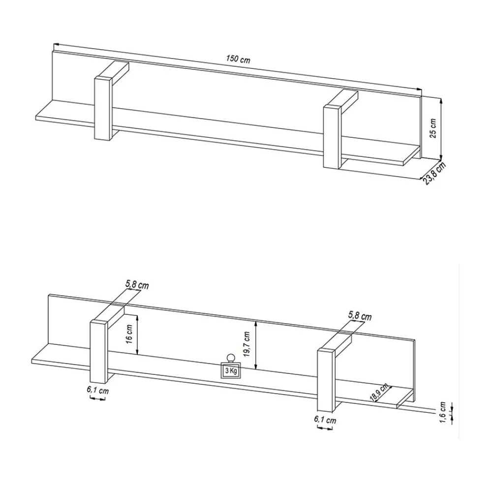 Wohnen Regale<Hängeregal in Schwarz - 180 cm - Dudleys