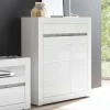 Wohnen Highboards<Hochglanz Highboard in Weiß Mextra mit Absetzung in Beton Optik