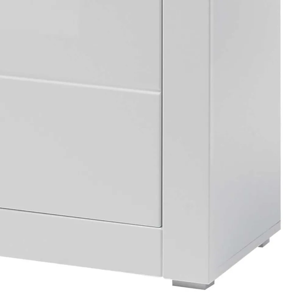 Wohnen Highboards<Hochglanz Highboard in Weiß Mextra mit Absetzung in Beton Optik