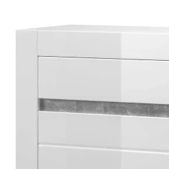 Wohnen Highboards<Hochglanz Highboard in Weiß Mextra mit Absetzung in Beton Optik