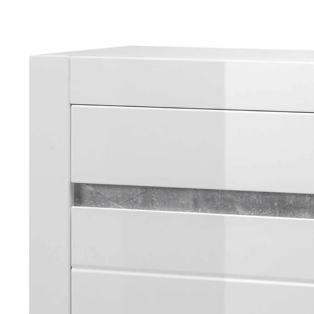 Wohnen Highboards<Hochglanz Highboard in Weiß Mextra mit Absetzung in Beton Optik