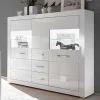 Wohnen Highboards<Hochglanz Highboard in Weiß mit Glas Yulis 3-türig