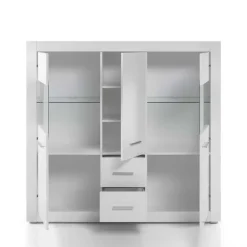 Wohnen Highboards<Hochglanz Highboard in Weiß mit Glas Yulis 3-türig