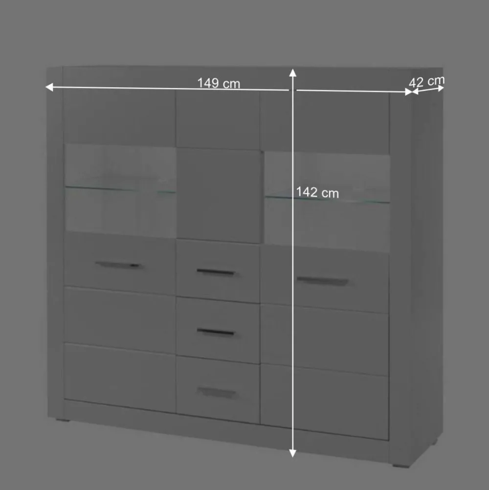 Wohnen Highboards<Hochglanz Highboard in Weiß mit Glas Yulis 3-türig