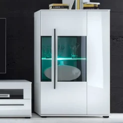 Wohnen Highboards|Vitrinen<Hochglanz Highboard Jetongos in Weiß Glas