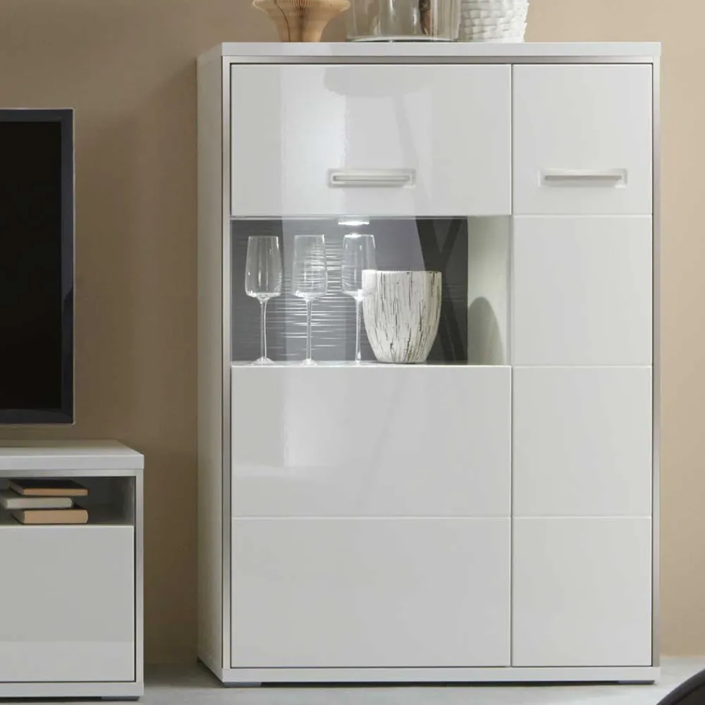 Wohnen Highboards<Hochglanz Highboard Tacroma in Weiß Glas