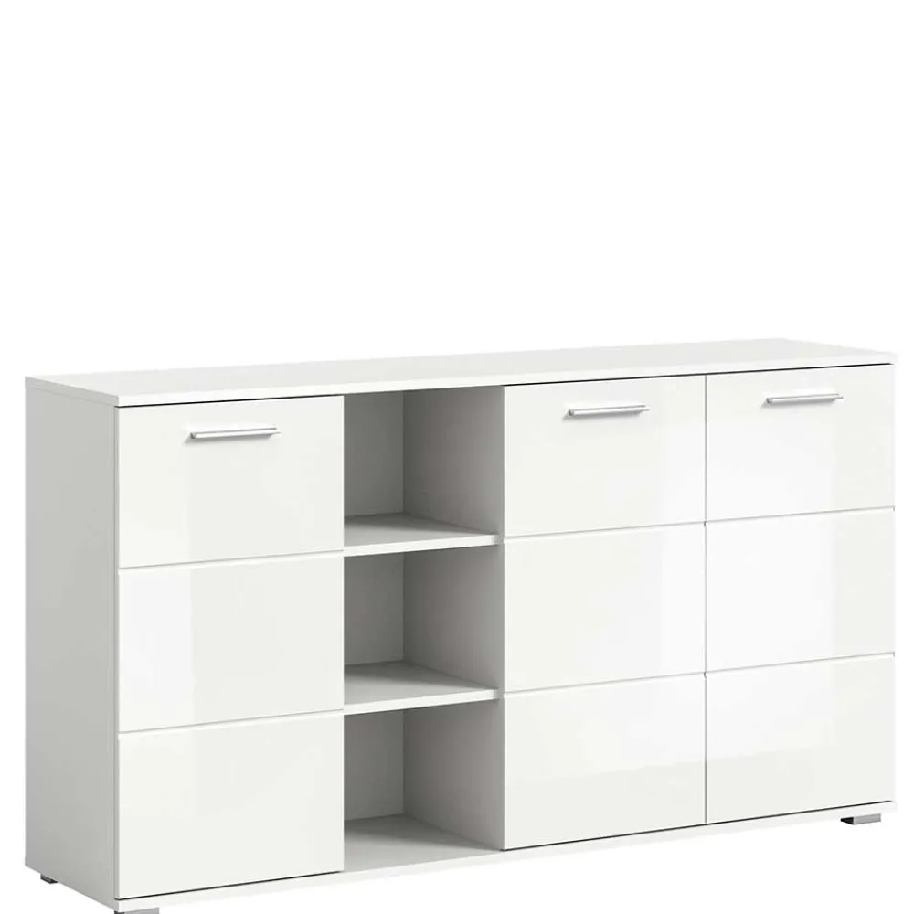 Wohnen Sideboards<Hochglanz Kommode in Weiß mit drei Türen - Rugova