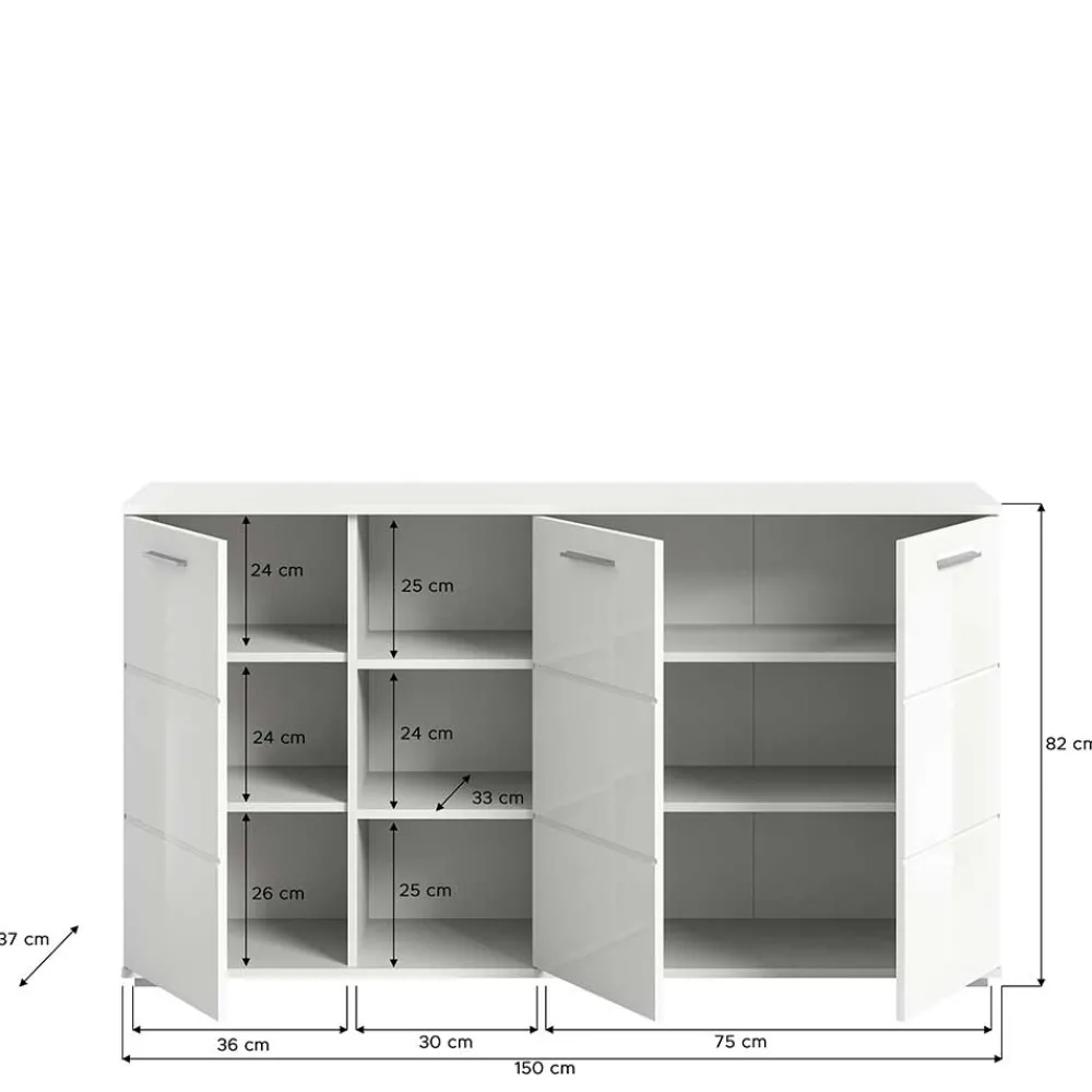 Wohnen Sideboards<Hochglanz Kommode in Weiß mit drei Türen - Rugova
