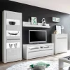 Wohnen Wohnwände<Hochglanz TV Anbauwand in Weiß Mextra mit Beton Dekor (vierteilig)