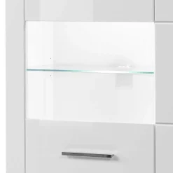 Wohnen Highboards|Vitrinen<Hochglanz Vitrine in Weiß 3-türig Yulis mit Glaseinsatz