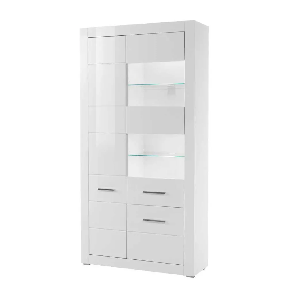 Wohnen Vitrinen<Hochglanz Vitrinenschrank in Weiß & Glas Yulis 3-türig