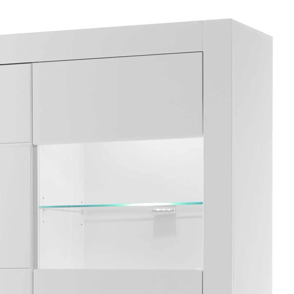 Wohnen Vitrinen<Hochglanz Vitrinenschrank in Weiß & Glas Yulis 3-türig