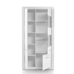 Wohnen Vitrinen<Hochglanz Vitrinenschrank in Weiß & Glas Yulis 3-türig