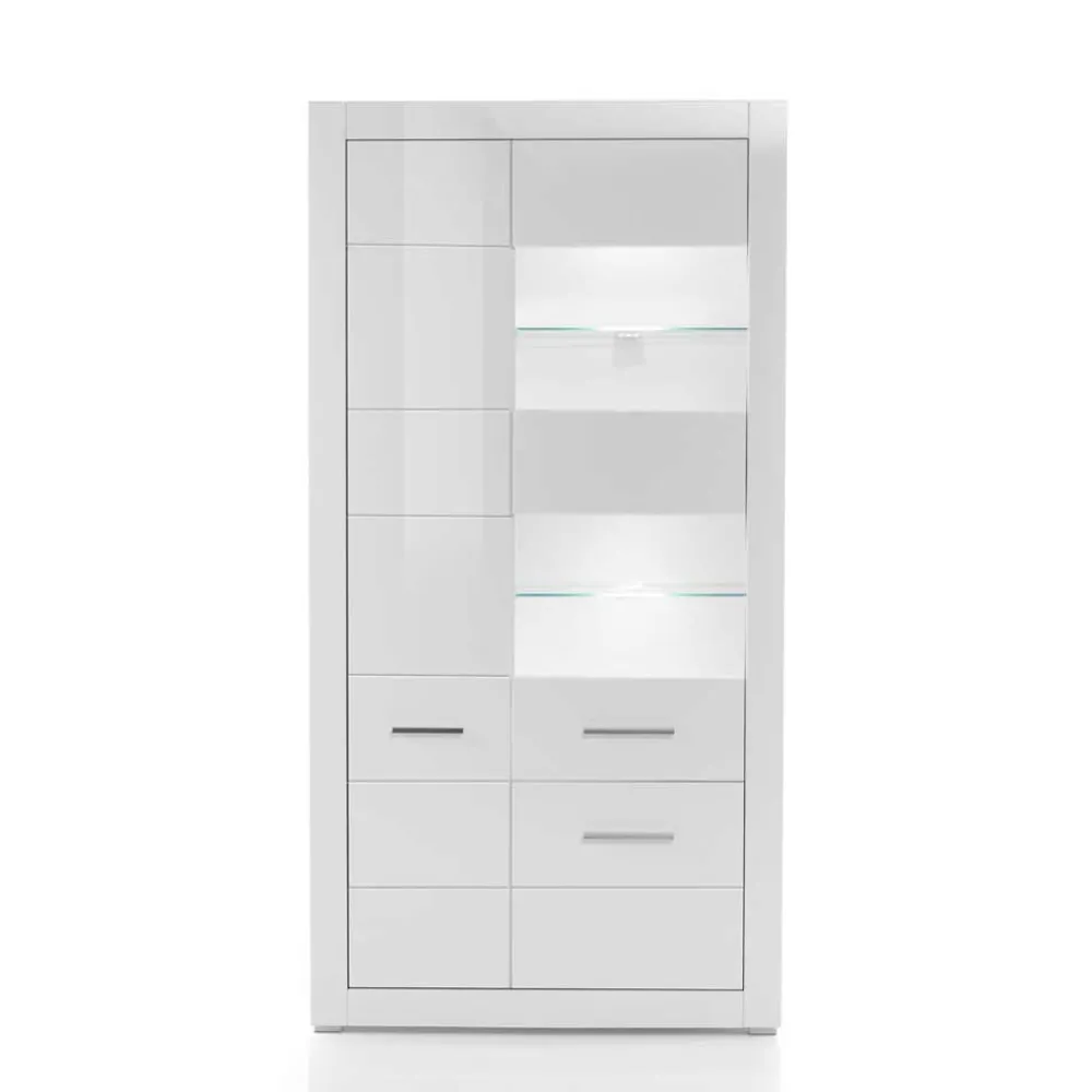 Wohnen Vitrinen<Hochglanz Vitrinenschrank in Weiß & Glas Yulis 3-türig