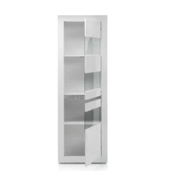 Wohnen Wohnwände<Hochglanz Wohnkombination in Weiß Mextra mit Beton Dekor & Glas (vierteilig)
